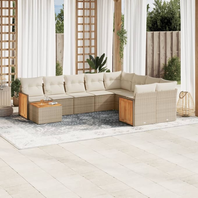 vidaXL - 10-delige - Loungeset - met - kussens - poly - rattan - beige