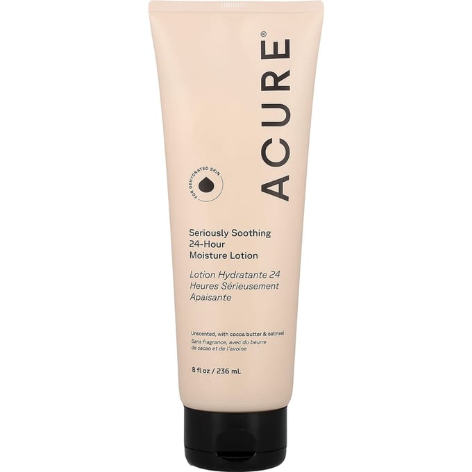 ACURE, soothing, 24-hour moisture lotion, unscented, 8 fl oz (236 ml) white
