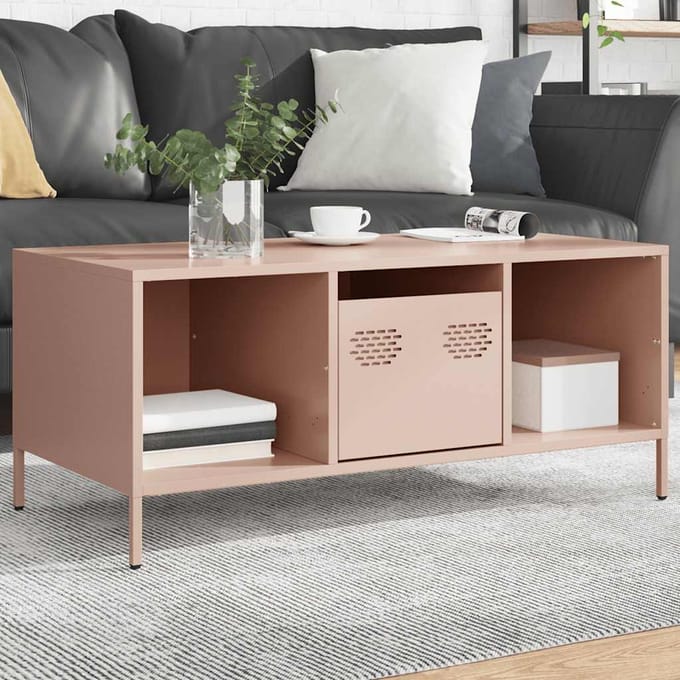 vidaXL - Salontafel - 101,5x50x43,5 - cm - koudgewalst - staal - roze