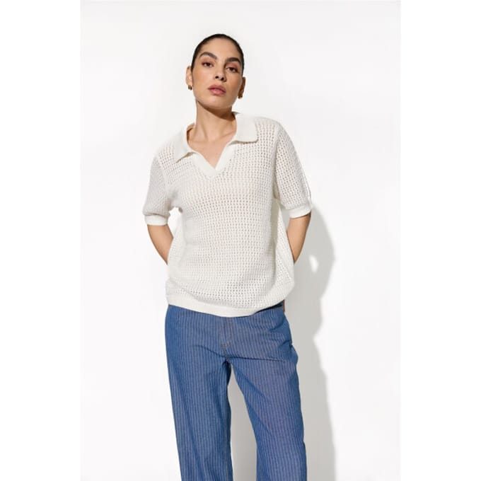 Gebreide pullover met polokraag en 1/2-mouwen model 'DENEFA'