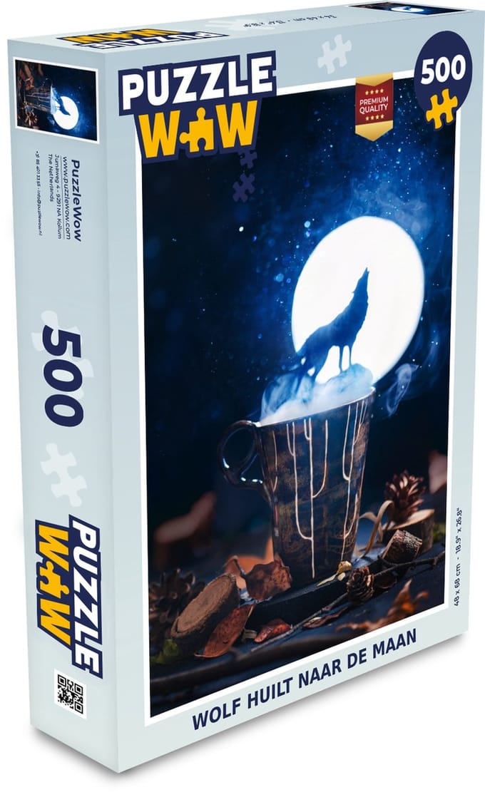 Puzzel Wolf huilt naar de maan - Legpuzzel - Puzzel 500 stukjes
