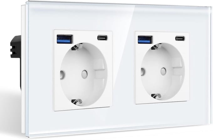 Inbouw stopcontact dubbel met 4x USB-aansluiting (Type-C & USB-A)