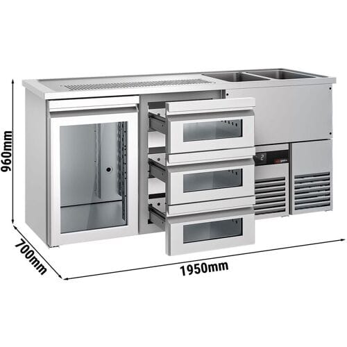 GGM Gastro Bierkoeling PREMIUM - 1950x700mm - 1 glazen deur & 3 laden zilver