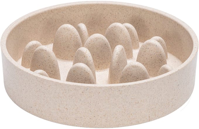 Designed by Lotte Pom Antischrokbak Kat - Slowfeeder kat - Voerbak - Vaatwasserbestendig - Bamboe - Beige - 410 ml