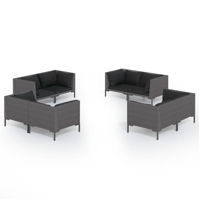 vidaXL - 8-delige - Loungeset - met - kussens - poly - rattan - donkergrijs