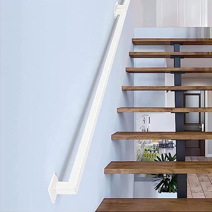 Metalen trapleuning - Handgreep muur - Veilig traplopen - Stevig smeedijzer - 280 cm lengte - Wit