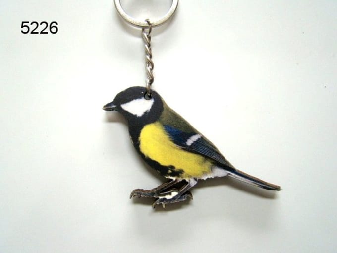 Geharo Sleutelhanger Koolmees – 4 cm – Hout – Vogelprint – Decoratief