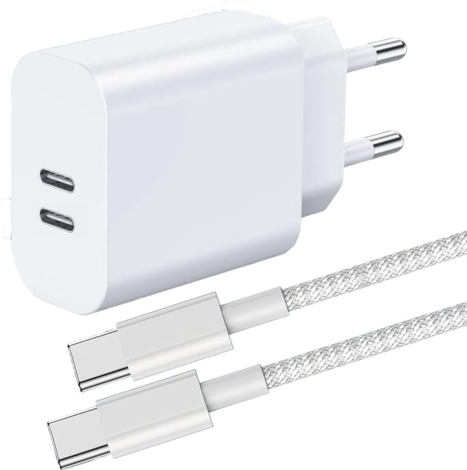 45w power adapter + usb C kabel 2 meter - snellader - usb C naar usb C - usb C oplader - 2 poorten - voor telefoon, tablet, laptop