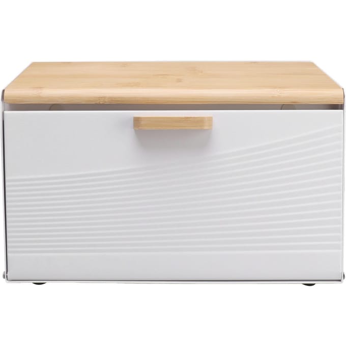 IJzeren Broodtrommel Trapeziumvormige Brood Opbergbakken met Klapdeksel Broodtrommel voor Keuken Restaurant L wit