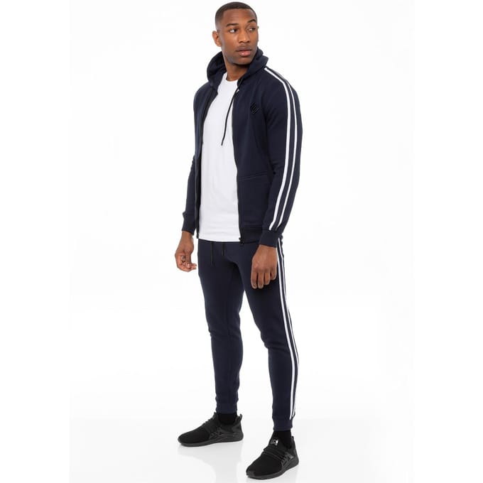 Enzo | Heren Zip Up Tape Hoodie Tracksuit Set - Navy