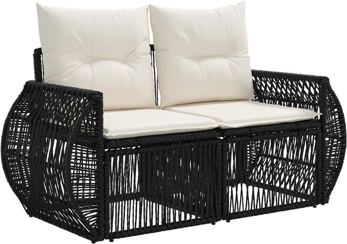 vidaXL - Tuin - Sofa - 2-Aantal - zitplaatsen - Zwart - poly - rattan