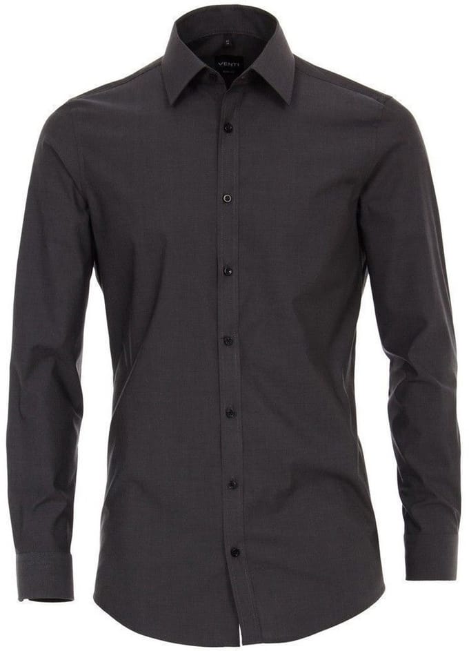 Venti - Heren Overhemd - Poplin - Strijkvrij - Slimfit - Antraciet