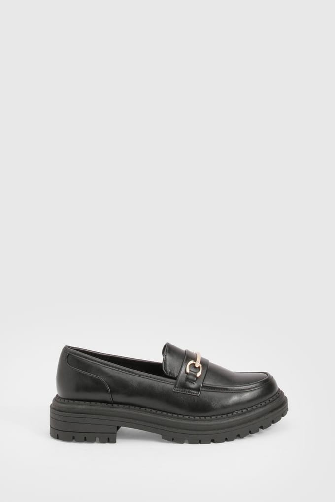 boohoo Dames Chunky Bar Trim Loafers | Black | Maat: 6