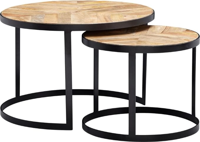 Salontafel set van 2 | Mangohout - Zwart onderstel | Ø 60 / 44 cm