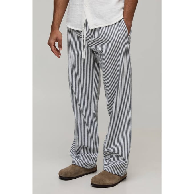 Relaxed Linnen-look Pantalon Met Krijtstreep | Charcoal | Size 2XL