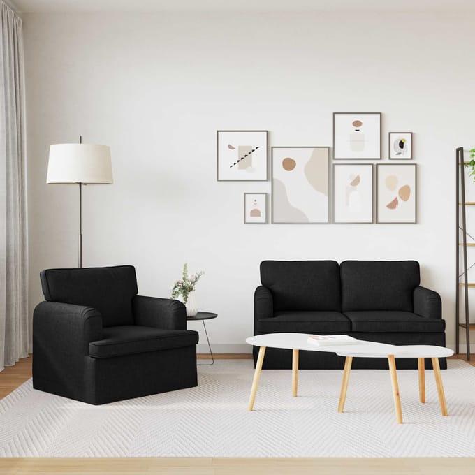 vidaXL Bankstel 2 pcs Zwart 144 x 80 x 85 cm Stof