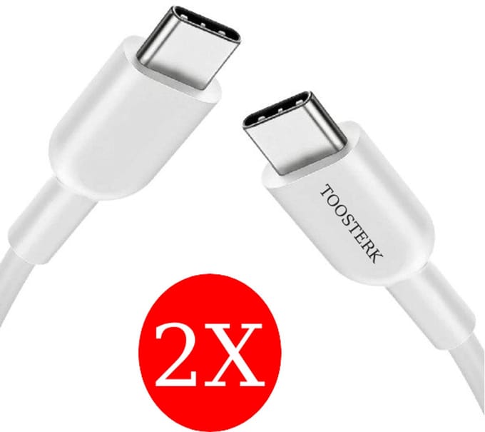TOOSTERK USB-C naar USB-C kabel | Geschikt voor Apple, Samsung | Oplader Kabel | Oplader | 1 Meter | 2 Stuks