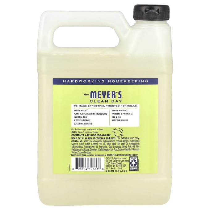 Mrs. Meyers Clean Day, Liquid Hand Soap Refill, Lemon Verbena Scent, 33 fl oz (975 ml) yellow
