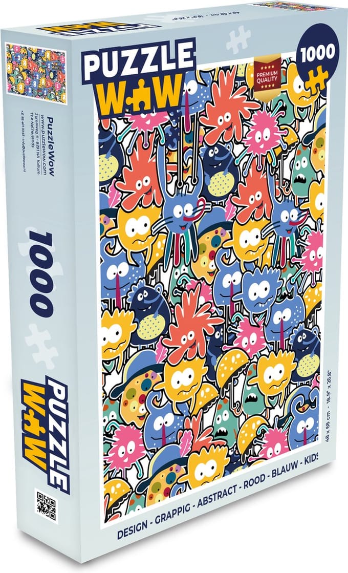 Puzzel Design - Grappig - Abstract - Rood - Blauw - Kids - Legpuzzel - Puzzel 1000 stukjes volwassenen