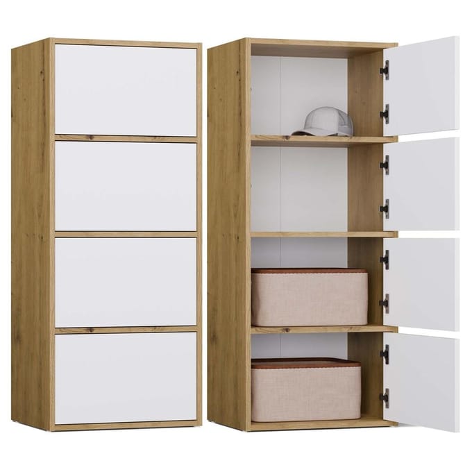 ALMA ALMA - Dressoir - 4 deuren - TIP-ON systeem - Mat wit / Eiken Artisan