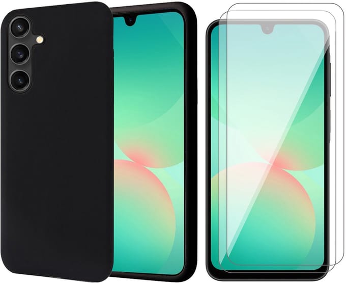 Hoesje geschikt voor Samsung Galaxy A17 5G / A26 - 2x Screenprotector Glas - Mat Back Case Zwart