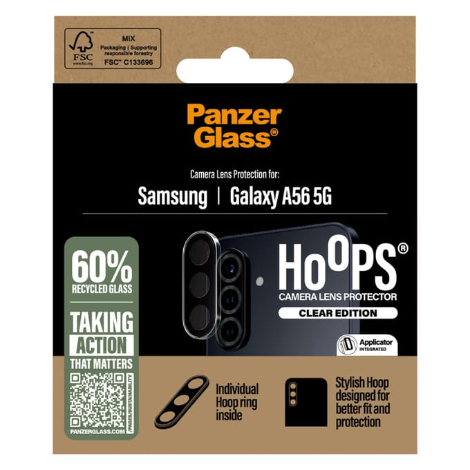 PanzerGlass Screenprotector geschikt voor Samsung Galaxy A56 Glazen | PanzerGlass Hoops Camera Lens Protector - Case Friendly