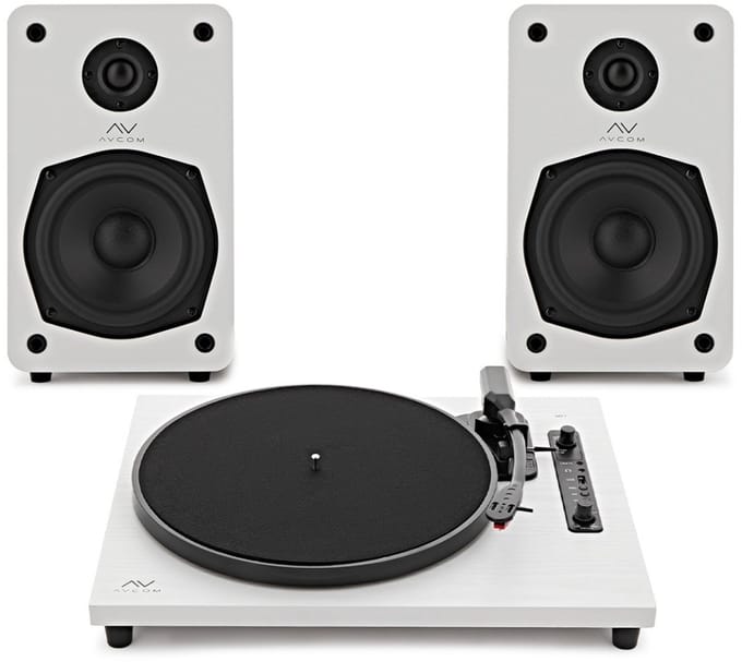 AVCOM Contemporary Platenspeler en actief luidspeakersysteem, wit
