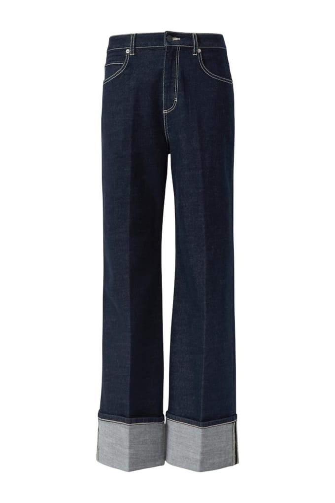 comma - female - Jeans met wijde pijpen, omgeslagen en contrasterende stiksels