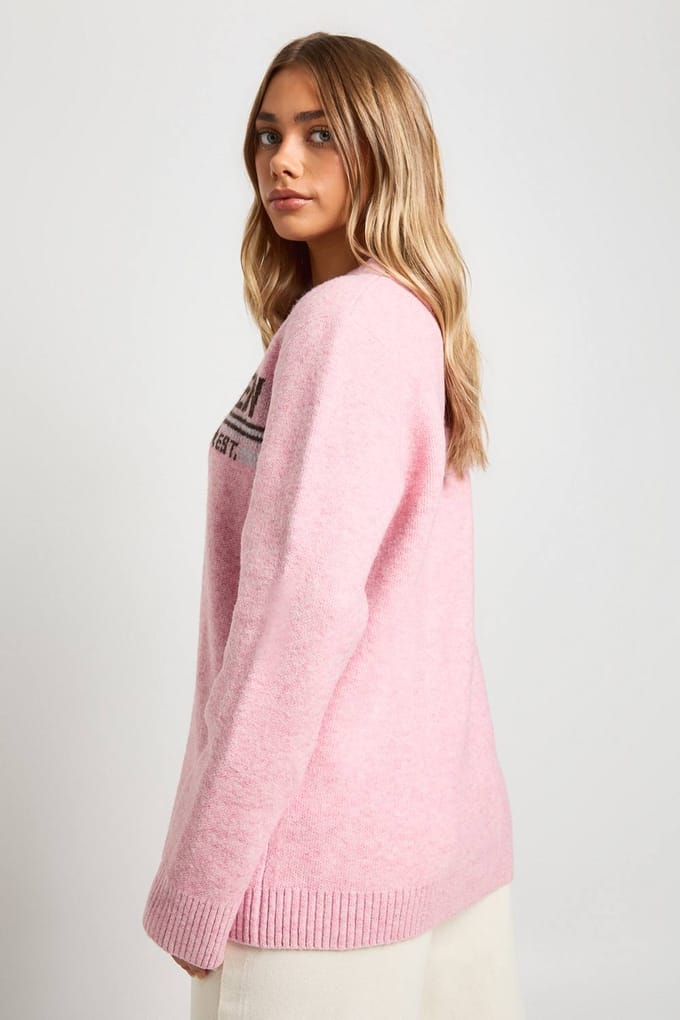 boohoo Dames Copenhagen Print Oversized Gebreide Trui | Roze | Maat: Medium