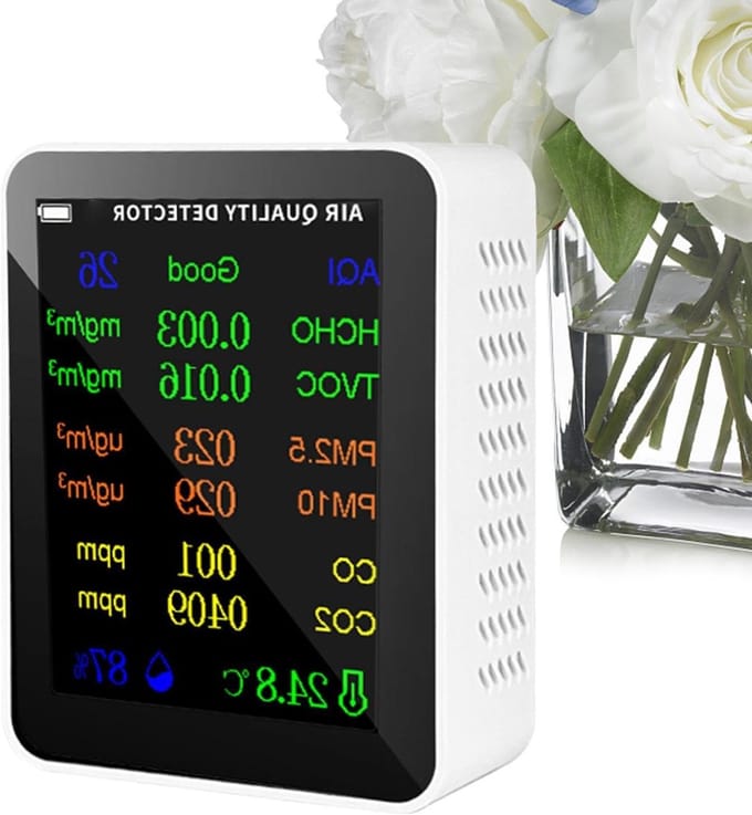 CO2 Meter - Luchtkwaliteit Monitor - Binnenmilieu Bewaken - 10 Parameters Meten - 70 x 90 x 35mm - Wit