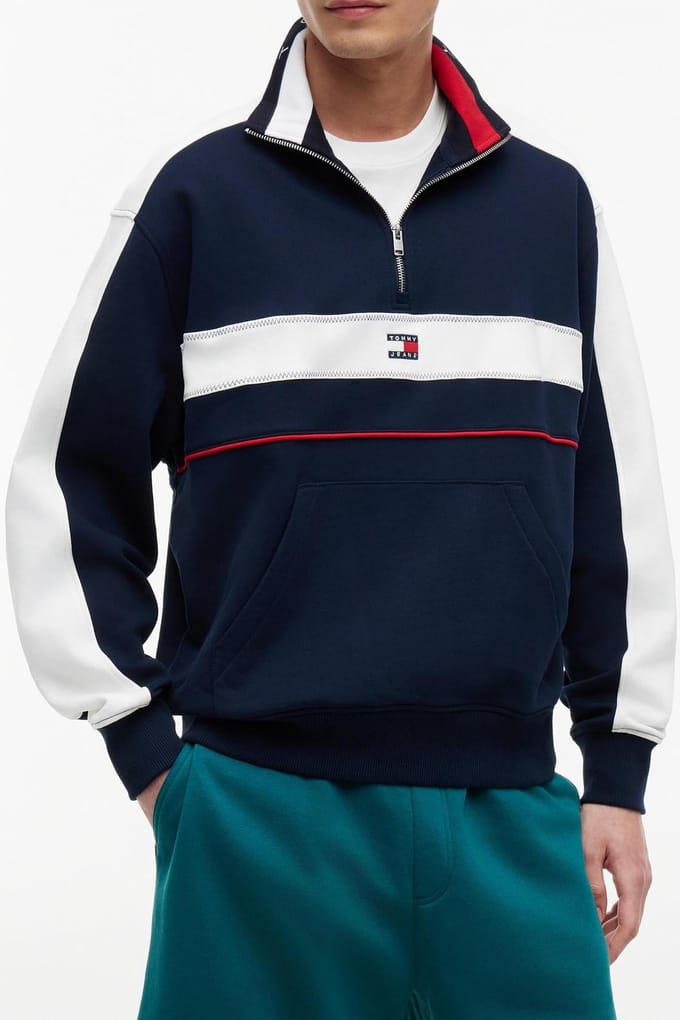 Tommy Hilfiger Relaxed Colorblock Quarter Zip Dark Night Navy Größe: M | Kaputzenpullis Outlet | Herren | Schwarz