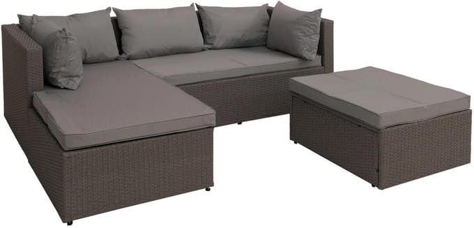 Poly-rattan set MCW-O46, balkon/tuin/lounge set Zitgroep ~ grijs Bekleding lichtgrijs
