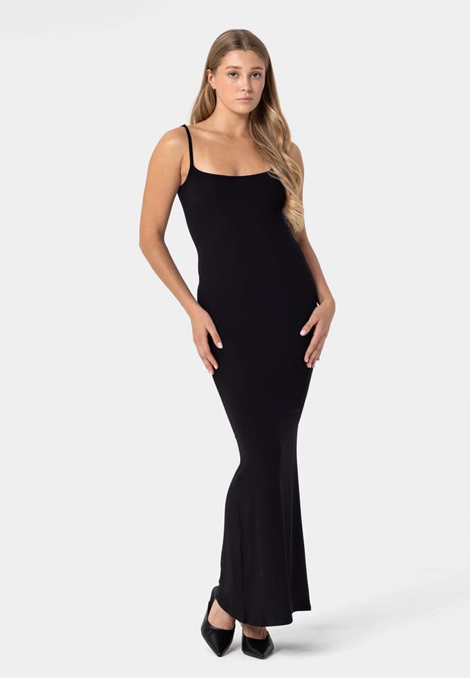 Fitted Rib Dress ZWART