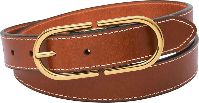 FOSSIL Leren riem Double D-Link Belt W85 Medium Brown bruine