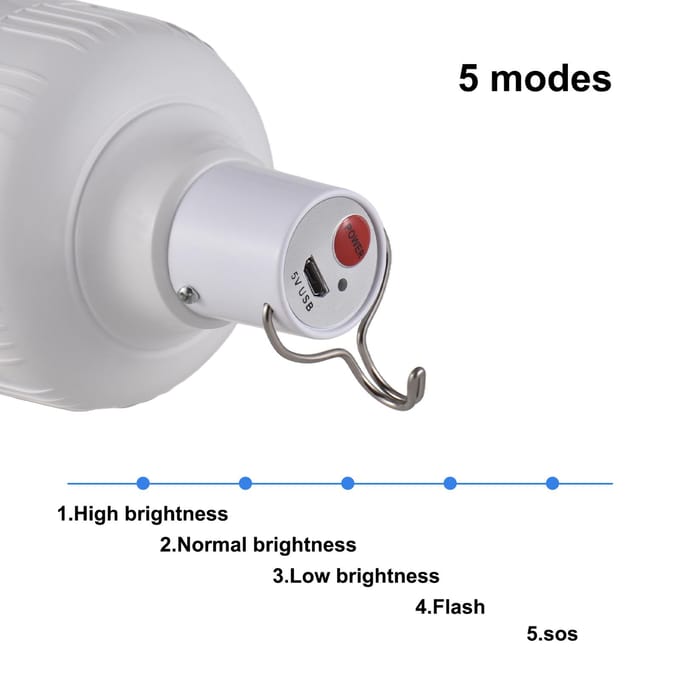 Lot de 9 ampoules d'urgence à LED rechargeables 40 W avec crochet, 5 vitesses, énergie réglable 40W 9Pcs blanc