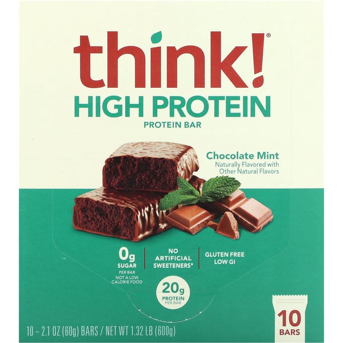 Pense!, barre protéinée, saveur chocolat menthe, 10 barres, 60g (2,1 oz) chaque