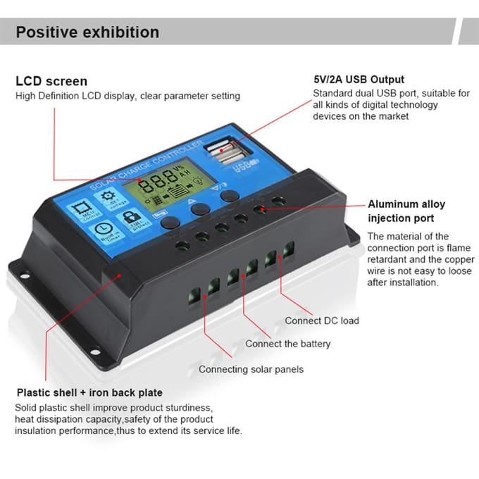 30A Solar-laadregelaar 12V / 24V Automatische identificatie PWM-parameters Instelbaar LCD-scherm blauw