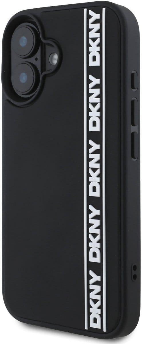 DKNY – iPhone 16 Backcover hoesje – Rubber Repeat Logo Line – Zwart