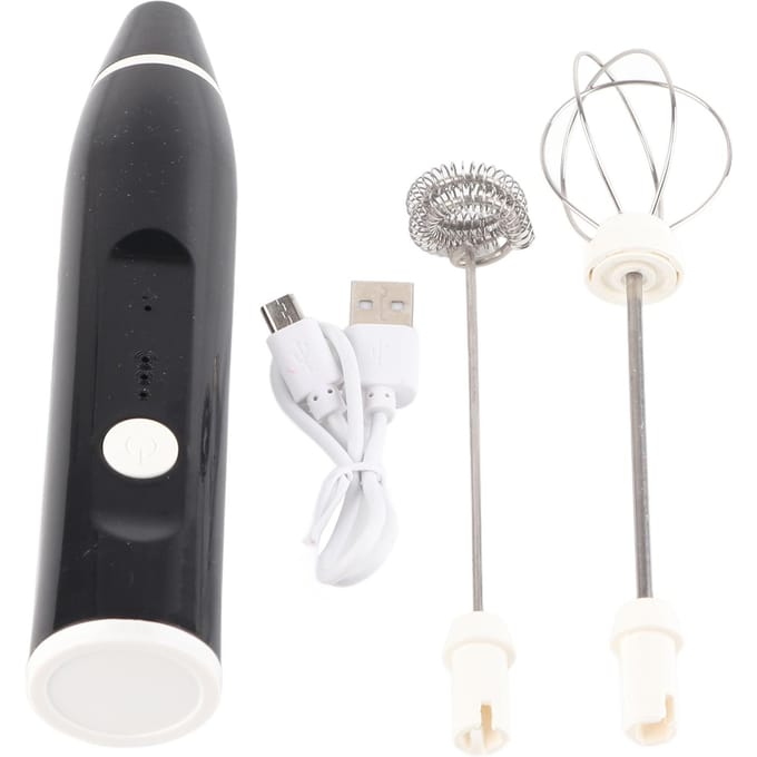 Mousseur à lait électrique rechargeable par USB, fouet à café portatif, mélangeur, batteur à œufs black