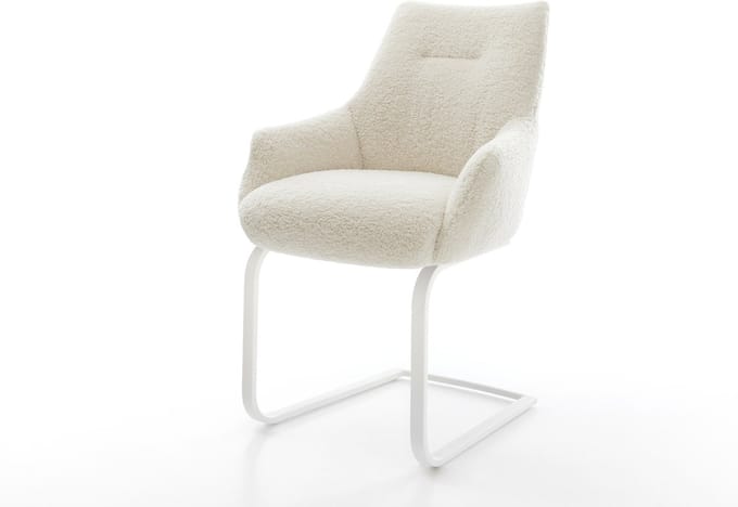 Sledestoel Alja-Flex met armleuning sledemodel vlak wit teddy beige pocketveer kern