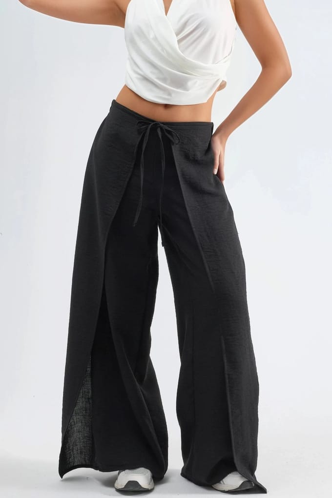 Trekkoord Taille Crepe Broek met Strikdetail
