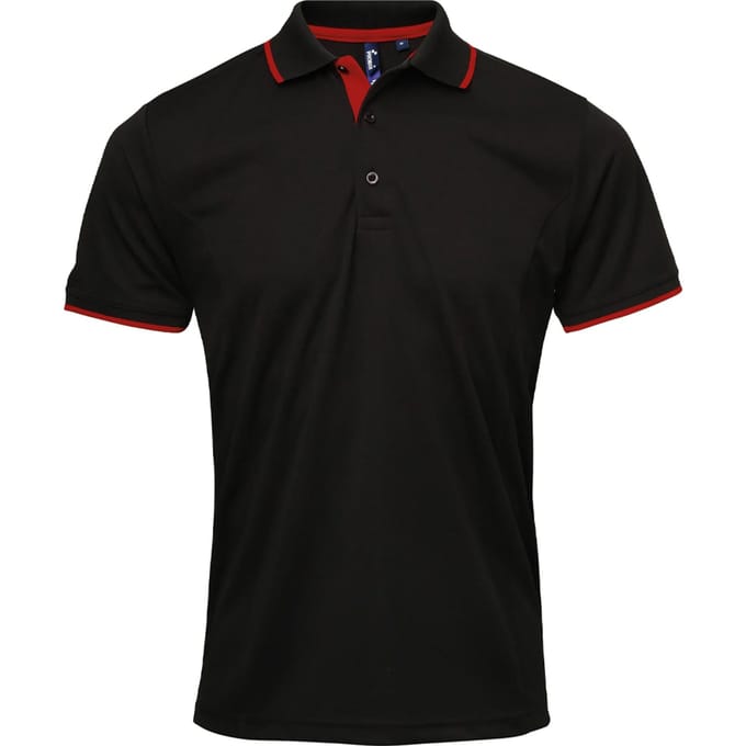 Premier Heren Coolchecker Contrast Pique Poloshirt (Zwart/Rood)
