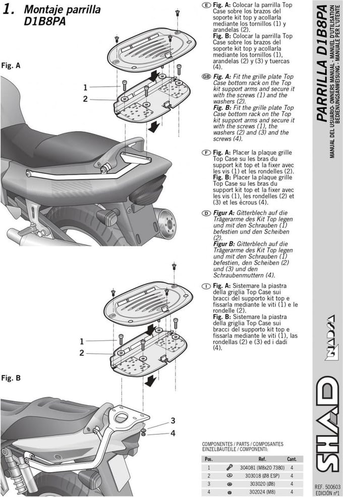 Support de top case Shad pour ULM Suzuki 650 GSF S 2005 à 2017 Neuf