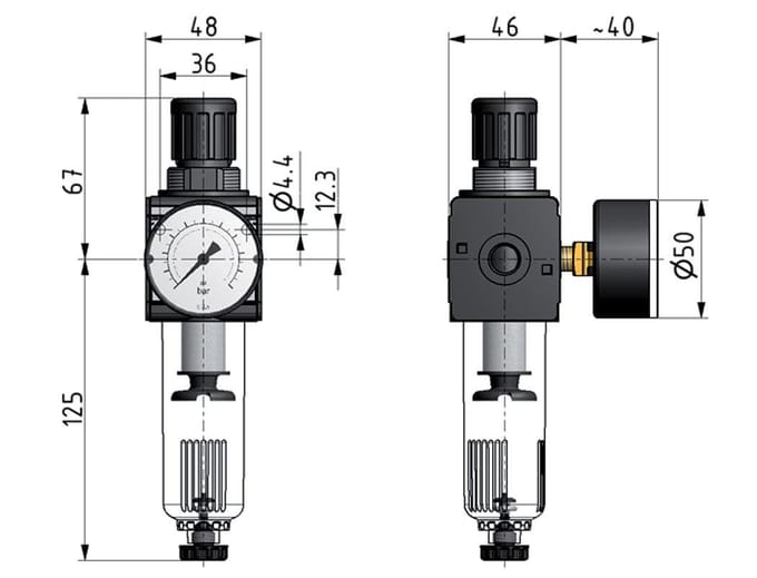 Filter-Regulator G3/8'' 1600l/min 0.5-10.0bar/7-145psi Auto Polycarbonaat Multifix 1