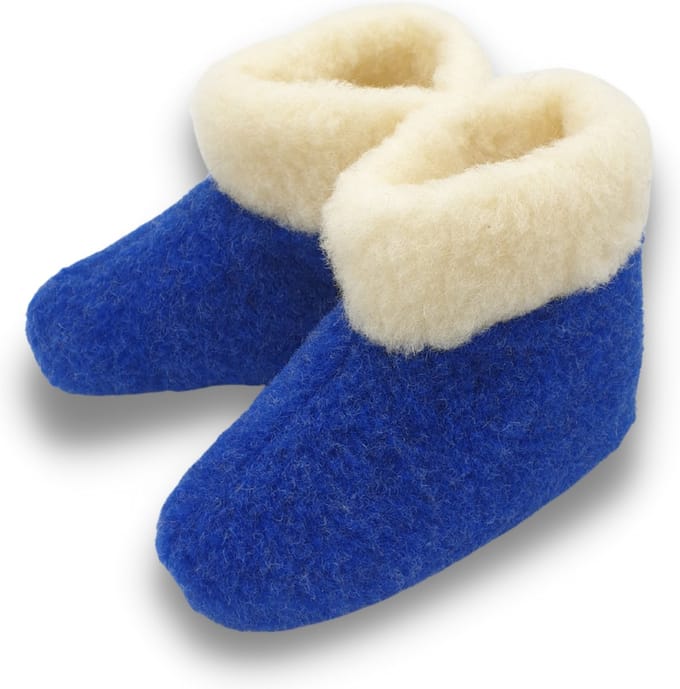 wollen sloffen 100% wol pantoffels -blauw/wit hoog model- maat 37