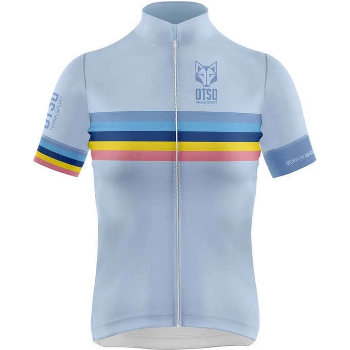 Otso Stripes Korte Mouw Wielertrui Blauw S Vrouw