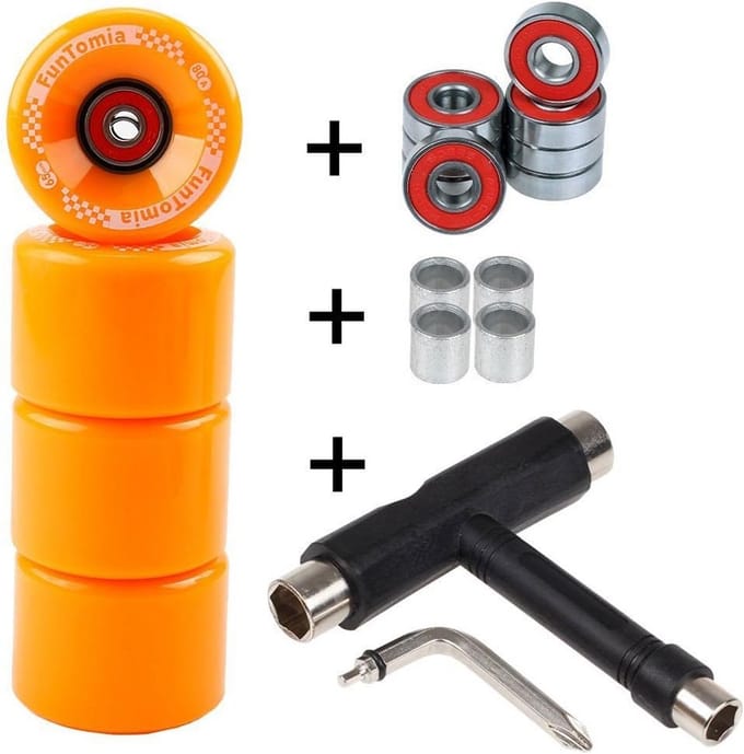 Set van 4 Longboard Wielen 65mm 80A met Kogellagers en T-Tool