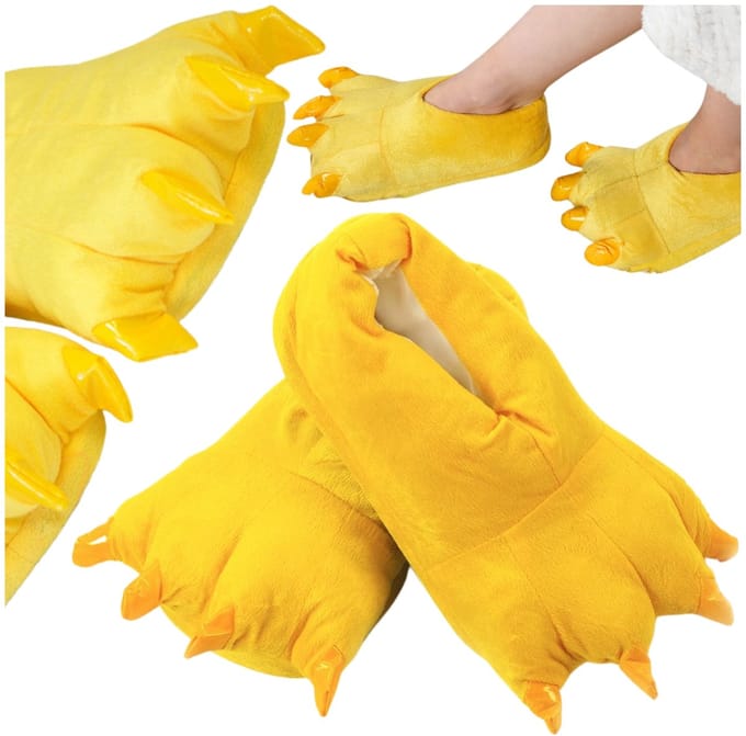 Onesies - Pluche Pantoffels - Geel - Klauwen - Antislip