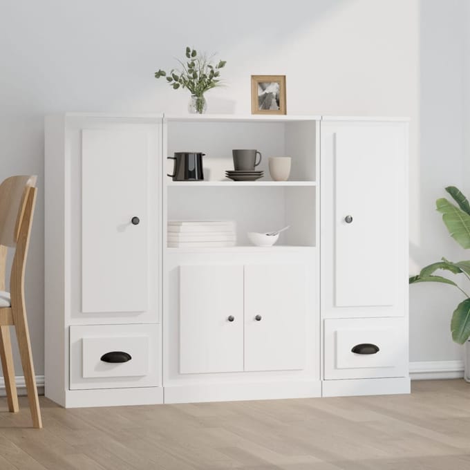 vidaXL - Hoge - kasten - 3 - st - bewerkt - hout - wit