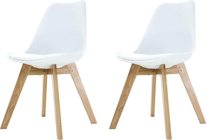 Essence Madera Eetkamerstoel wit - Houten onderstel - Set van 2